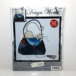 Design Works Polka Dot Purse w/Cat Cross Stitch Kit #2729 Craft Collectible